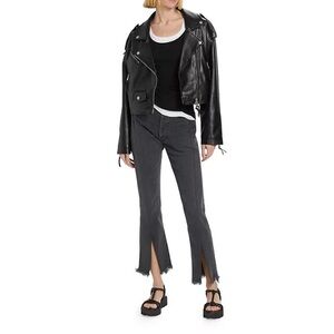 EB Denim Black Split Hem Straight Leg Jeans Raw Hem ‎ Size 28